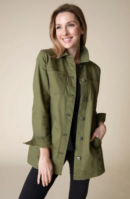 Stretch Denim Boyfriend Jacket - Olive