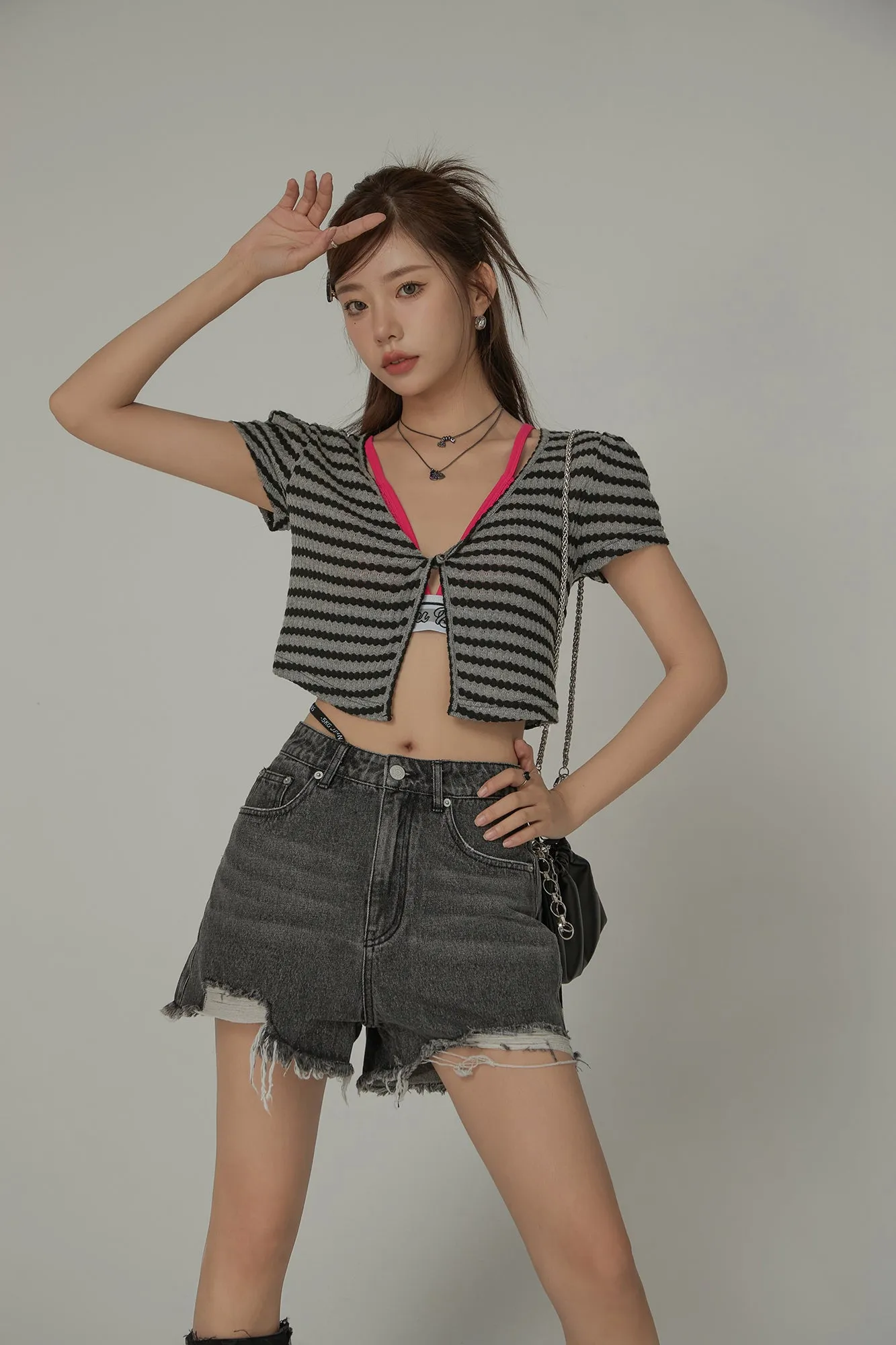 Stripe Layering Short Sleeve Crop Top