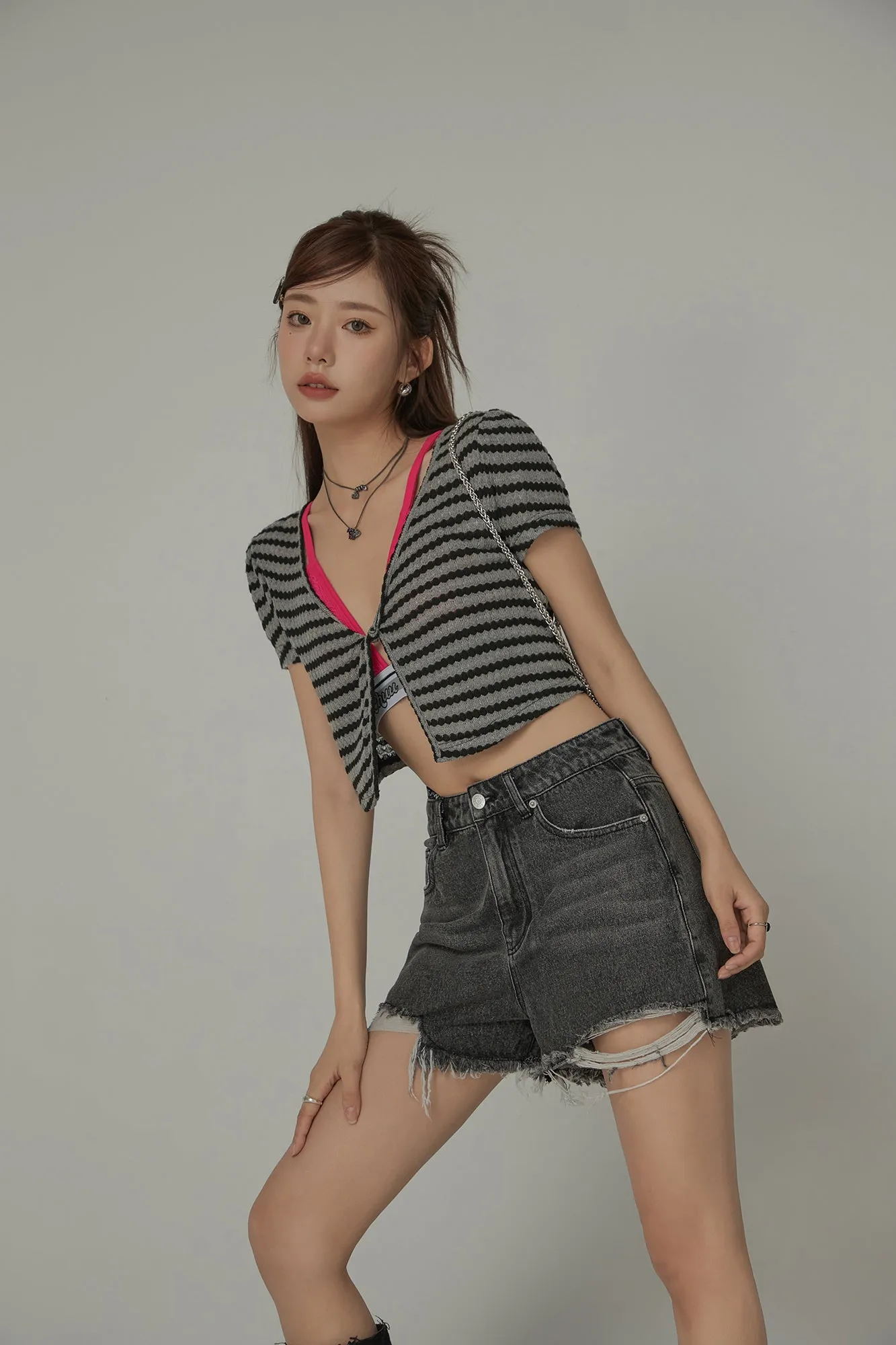 Stripe Layering Short Sleeve Crop Top