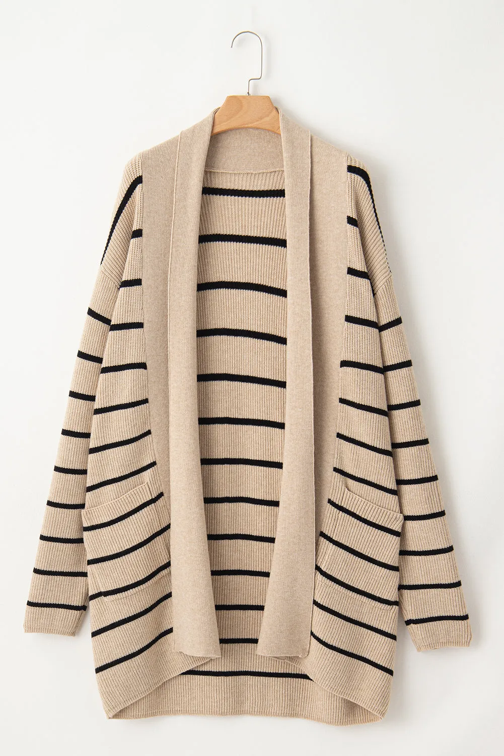 Stripe Shawl Collar Open Front Cardigan