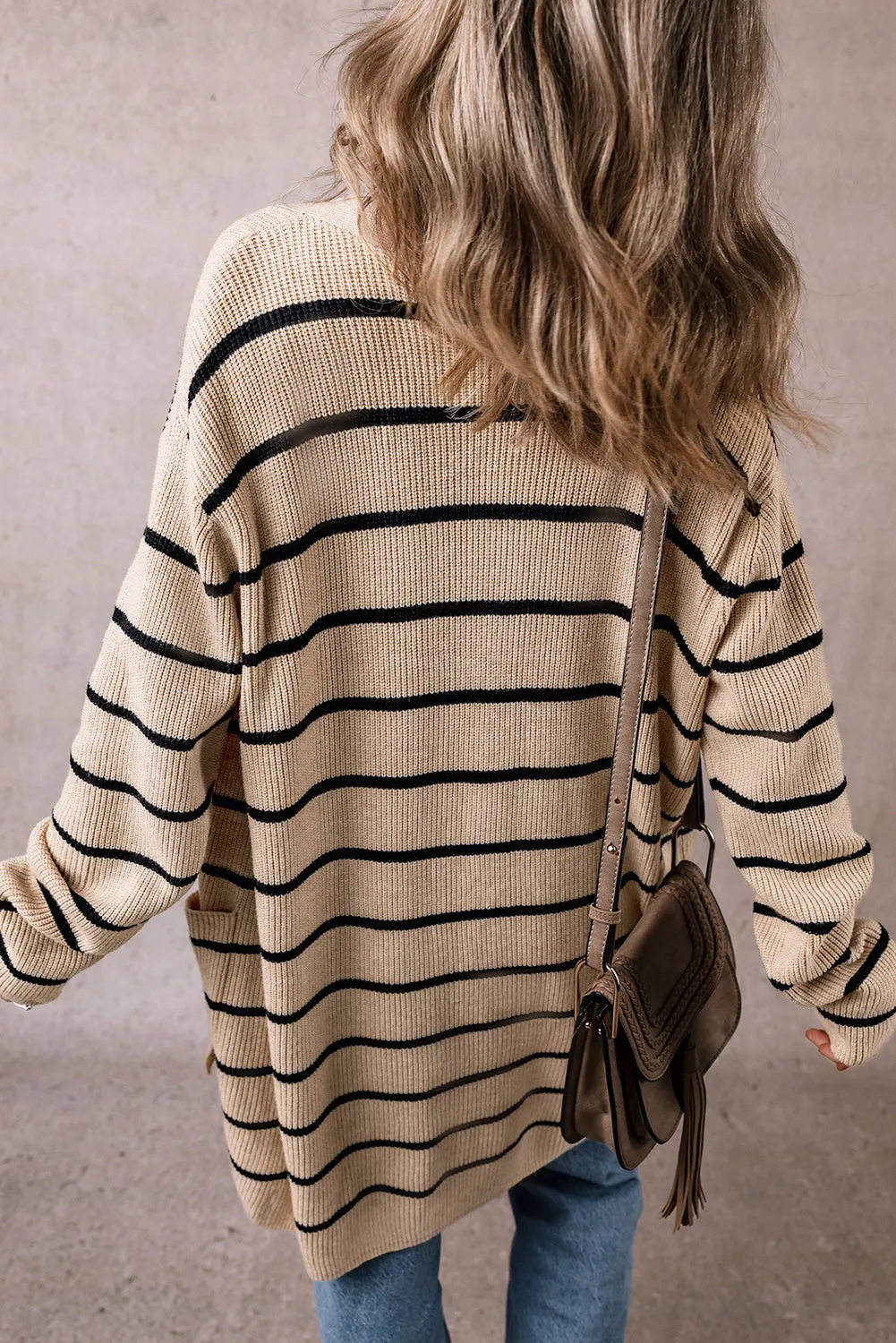 Stripe Shawl Collar Open Front Cardigan