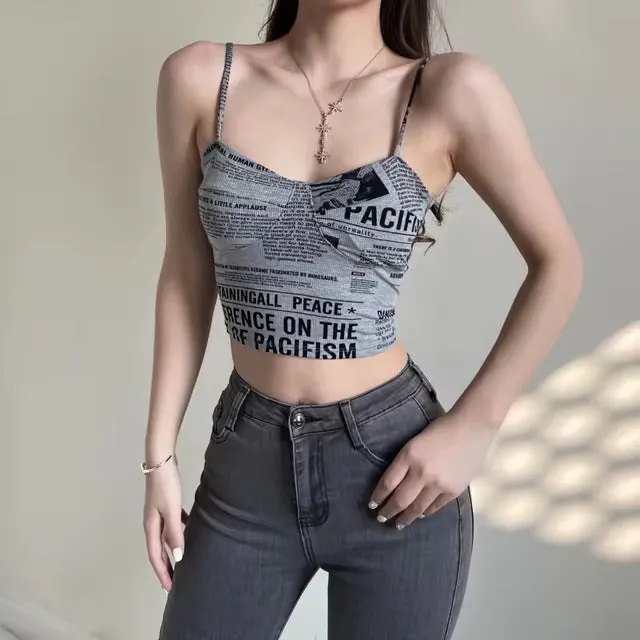 Stylish Newspaper Print Camisole Bra