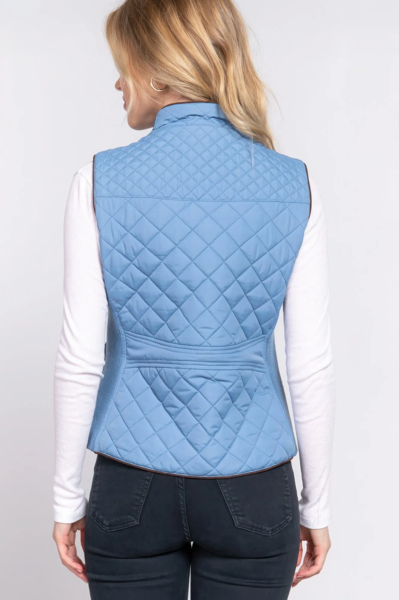 Suede Piping Quilted Padding Vest