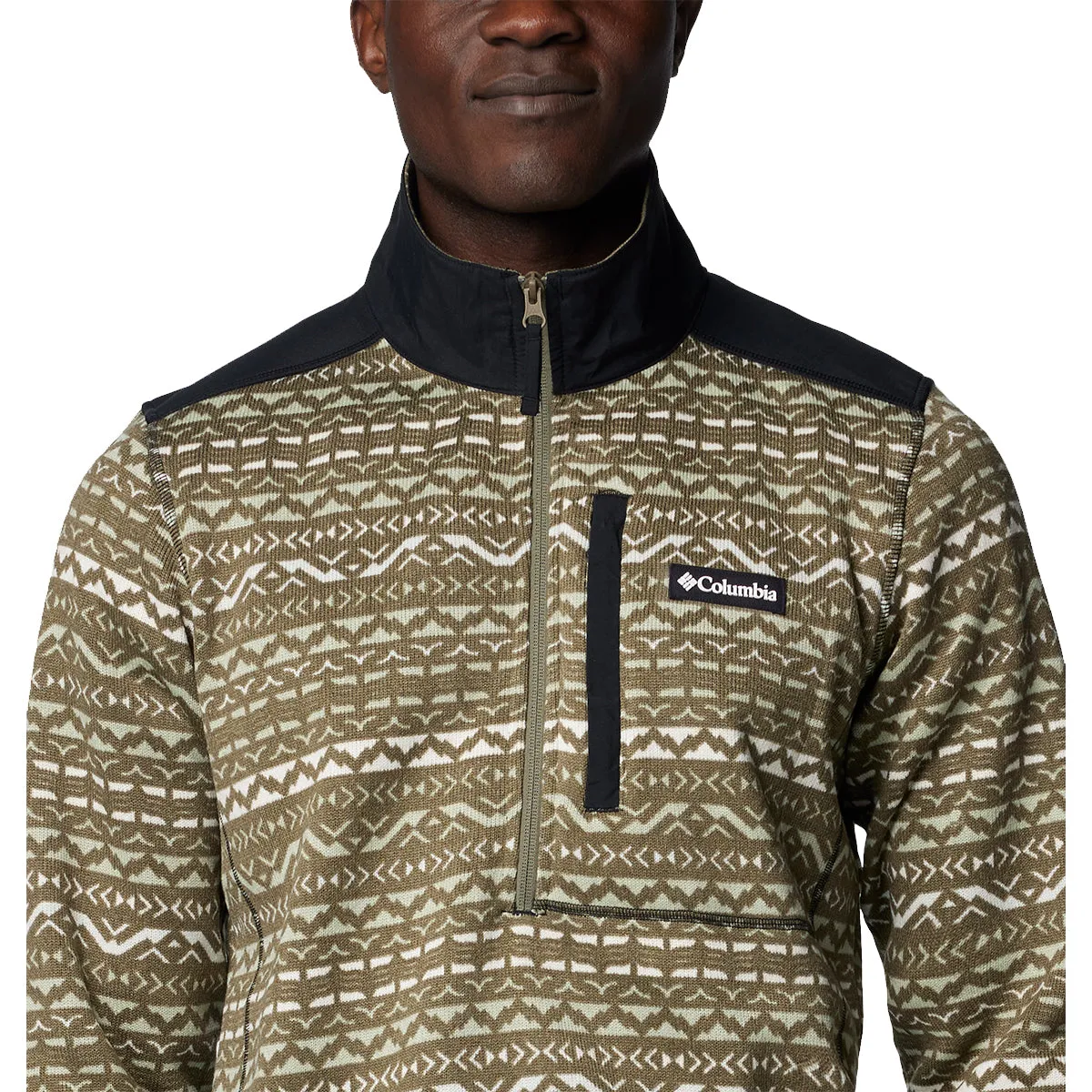 Sweater Weather™ Printed Half Zip - Stone Green