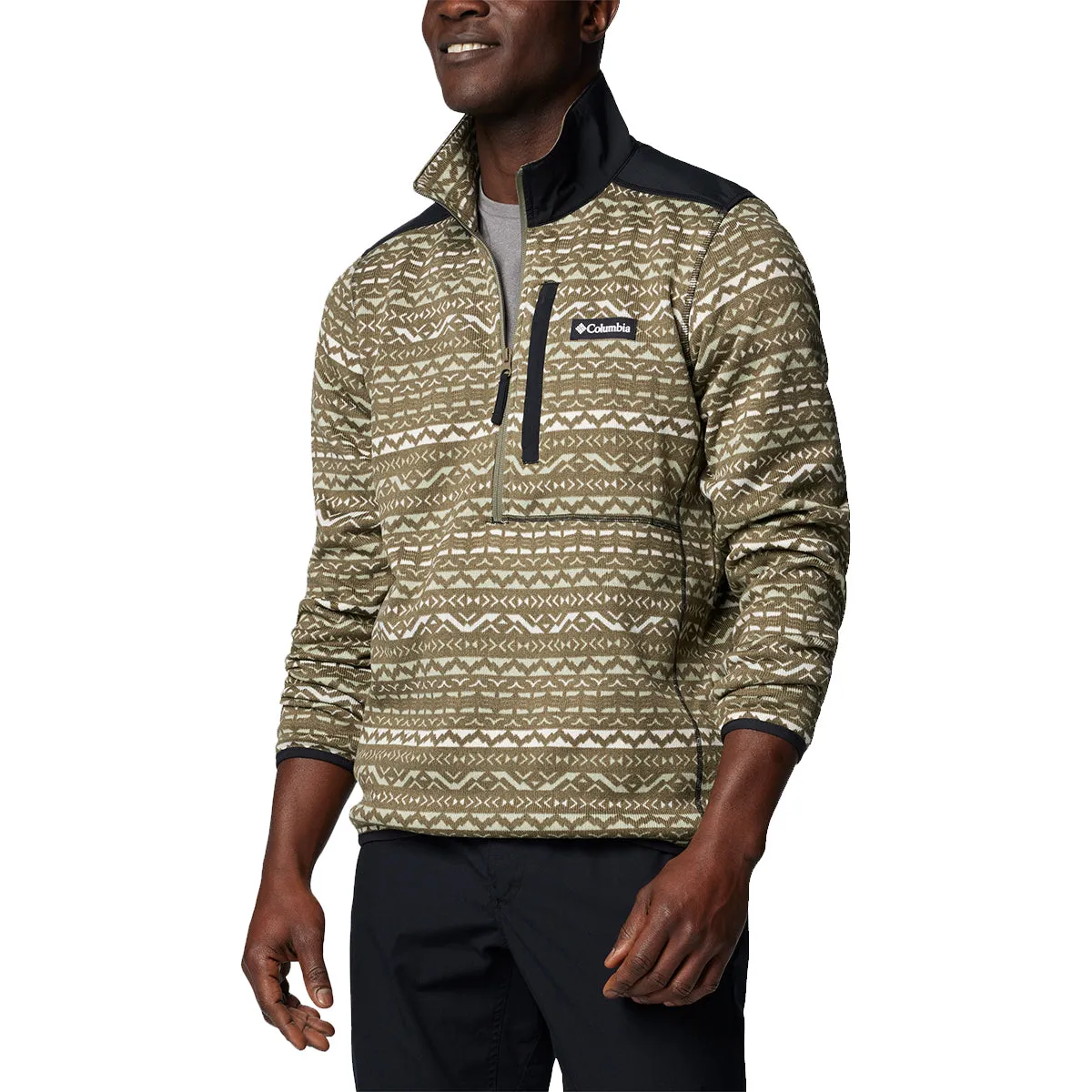 Sweater Weather™ Printed Half Zip - Stone Green