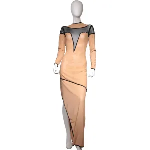 Tan gown with black mesh