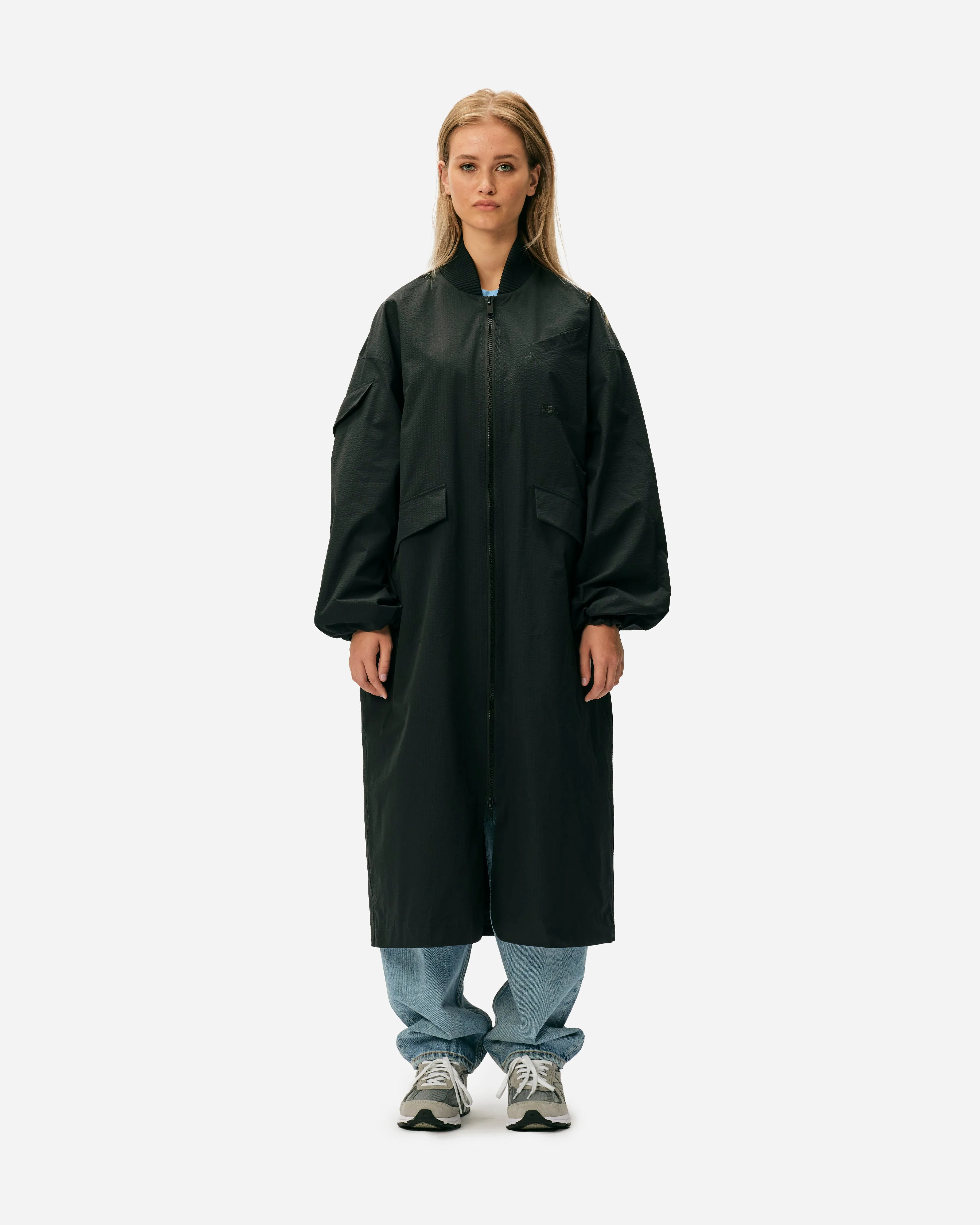 Tech Seersucker Oversized Shell Coat