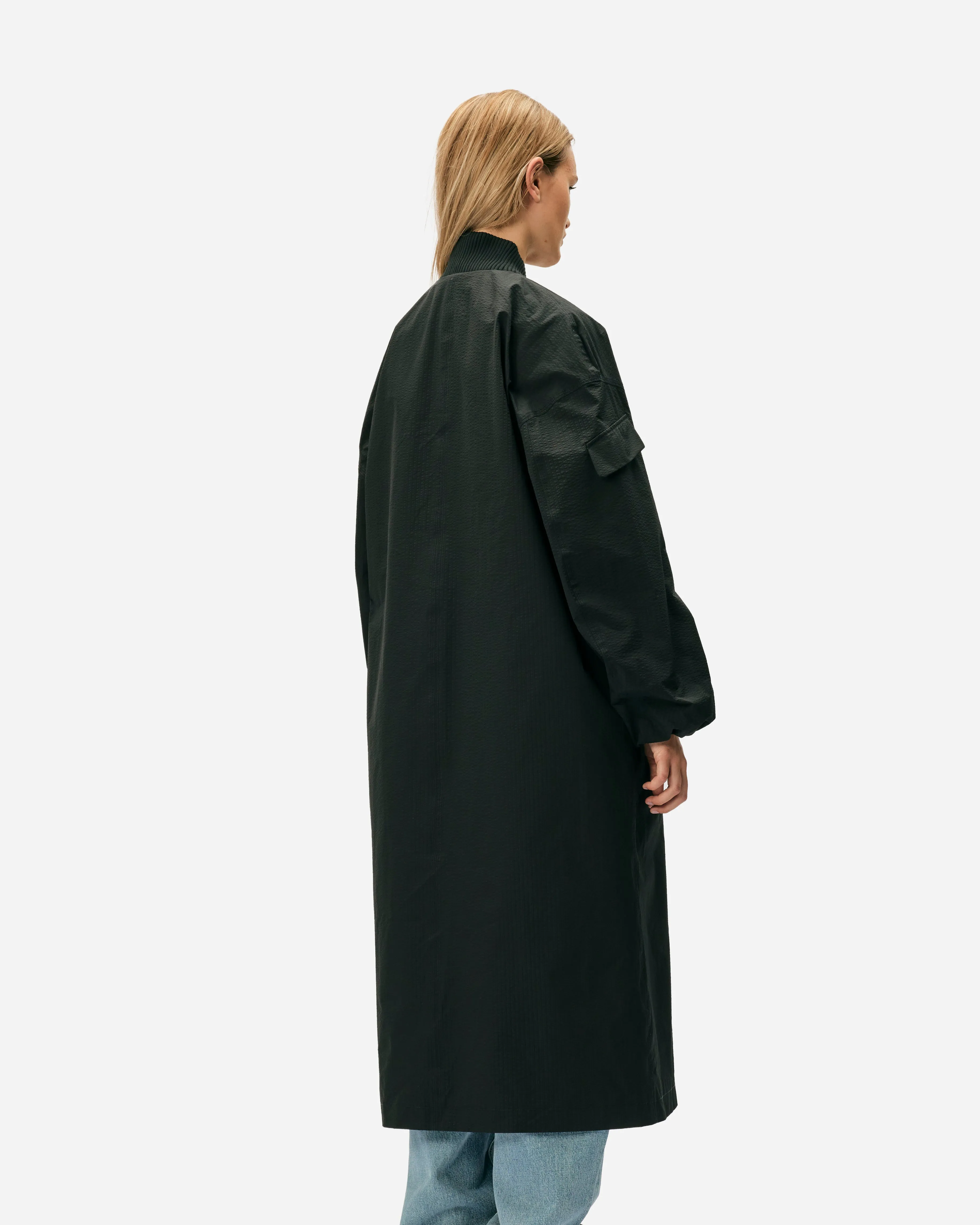 Tech Seersucker Oversized Shell Coat