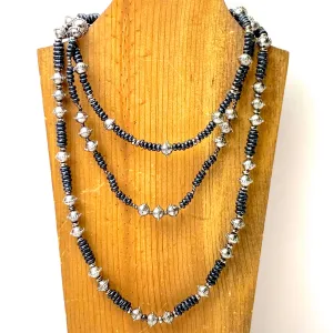 Three Strand Faux Navajo Pearl Necklace with Textured Saucer Beads in Black