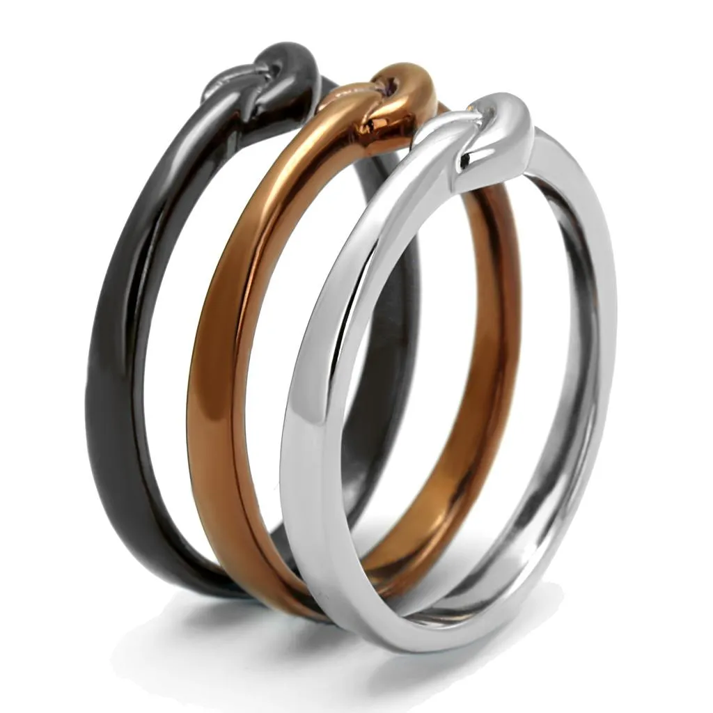 Three Tone IPï¼ˆIP Light Coffee & IP Light Black & High Polished) Stainless Steel Ring with No Stone for Women Style TK2648