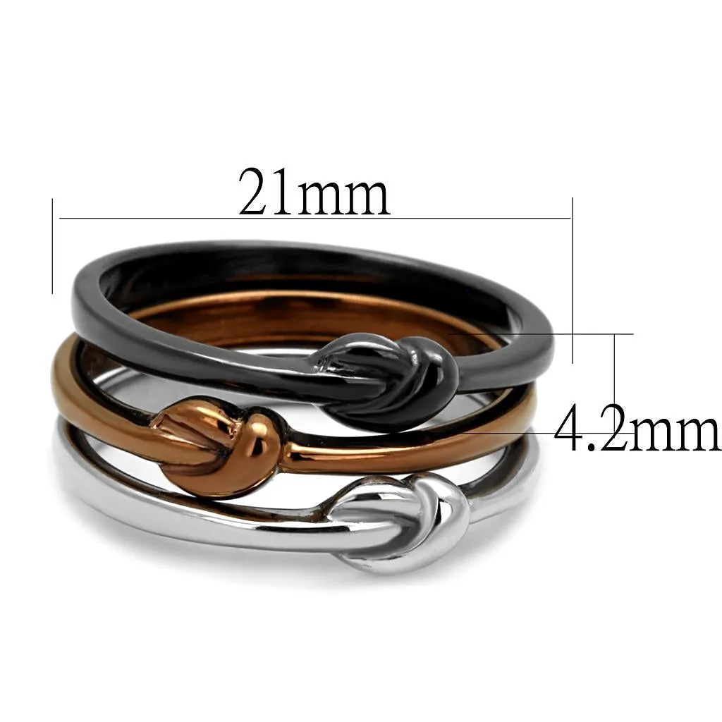 Three Tone IPï¼ˆIP Light Coffee & IP Light Black & High Polished) Stainless Steel Ring with No Stone for Women Style TK2648