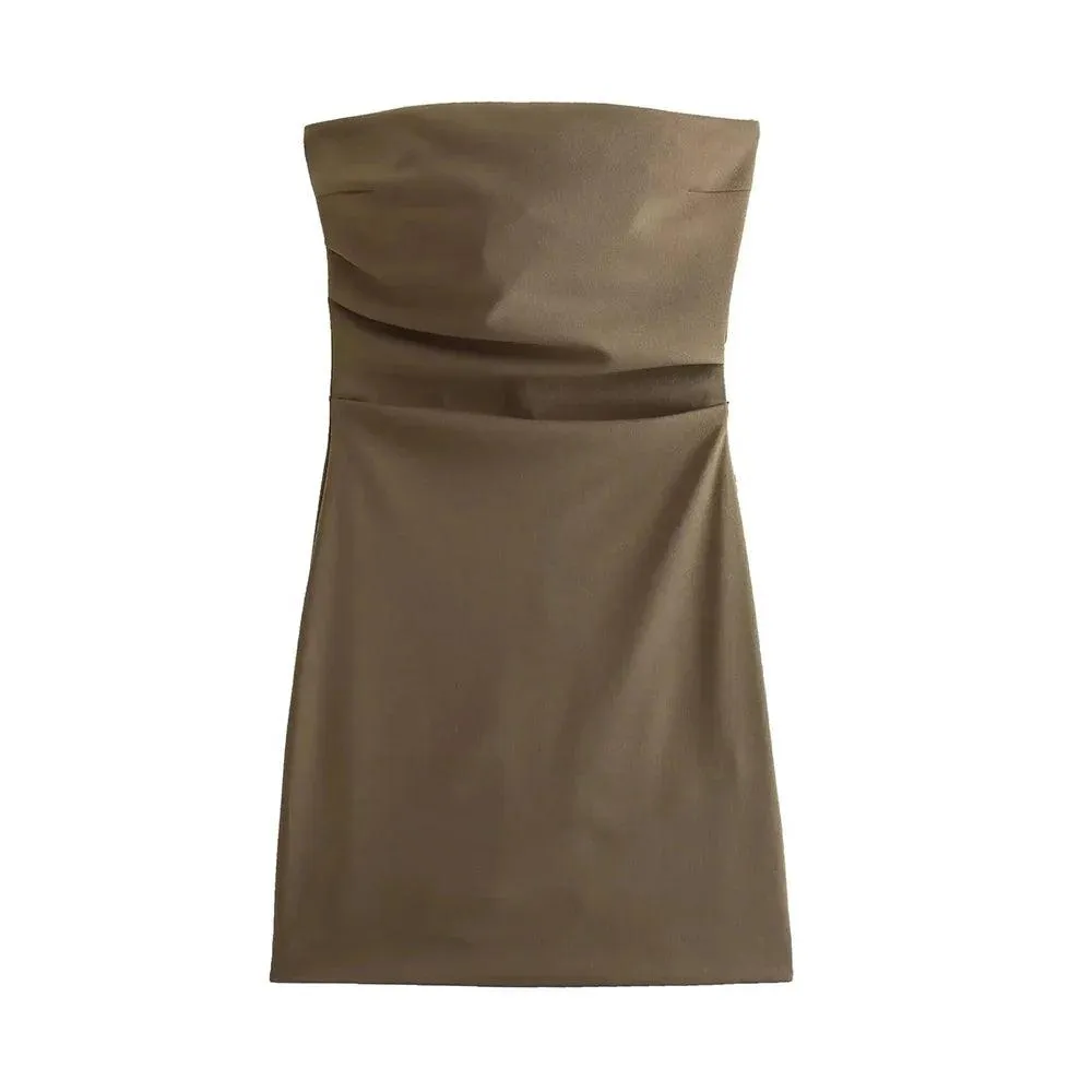 TRAF-Strapless Draped Mini Dress: Sophisticated Elegance