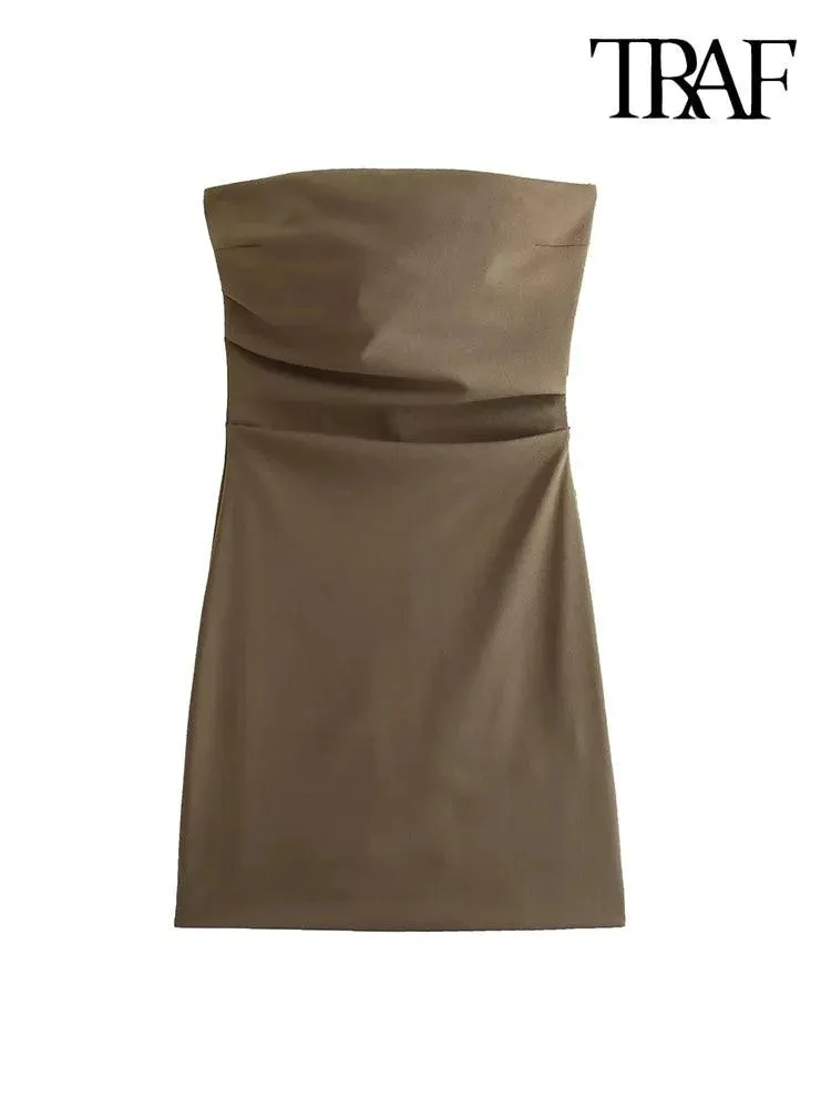 TRAF-Strapless Draped Mini Dress: Sophisticated Elegance