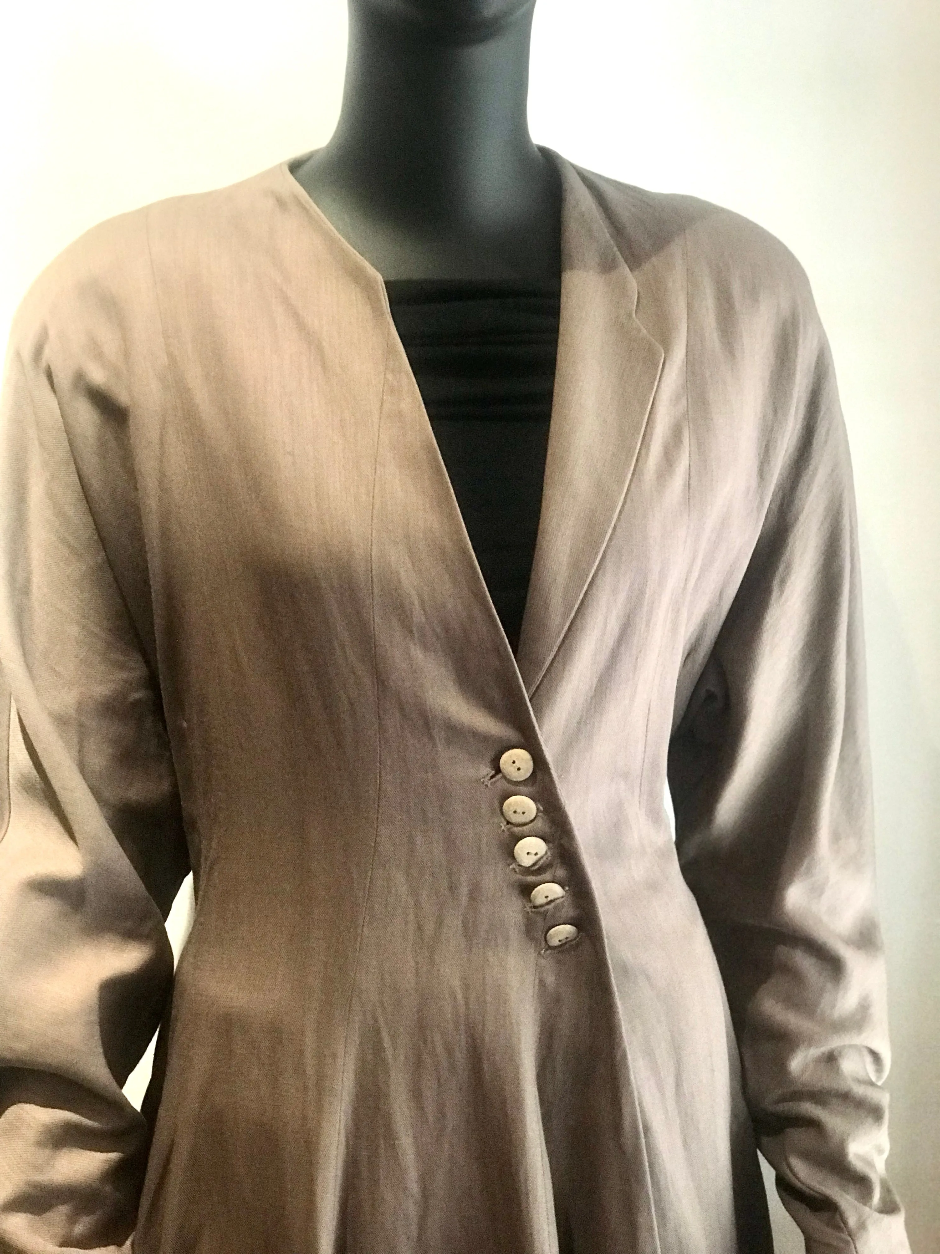 Trelise Cooper - Taupe Full Length Wool/Linen Coat - Size 14