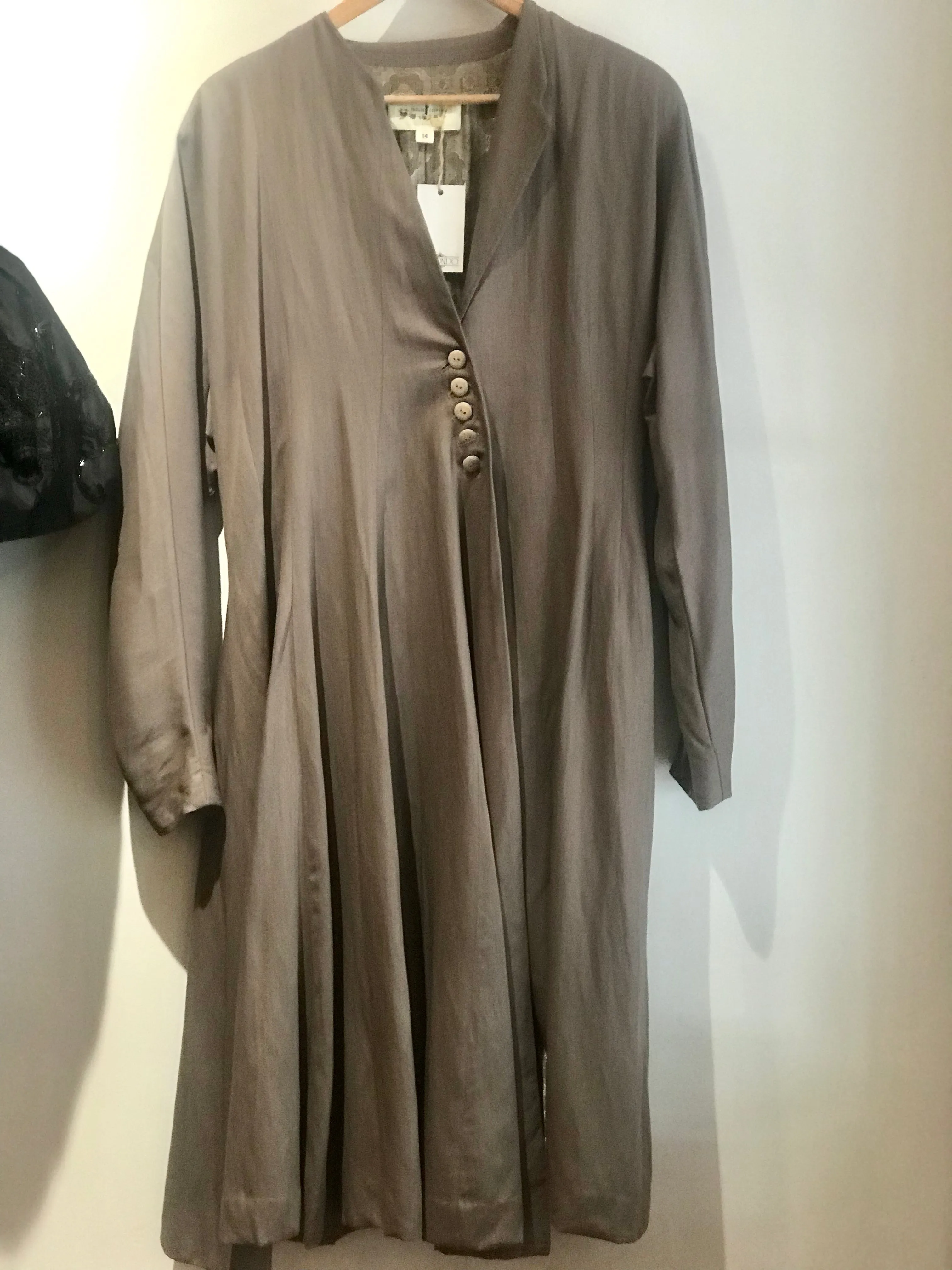 Trelise Cooper - Taupe Full Length Wool/Linen Coat - Size 14