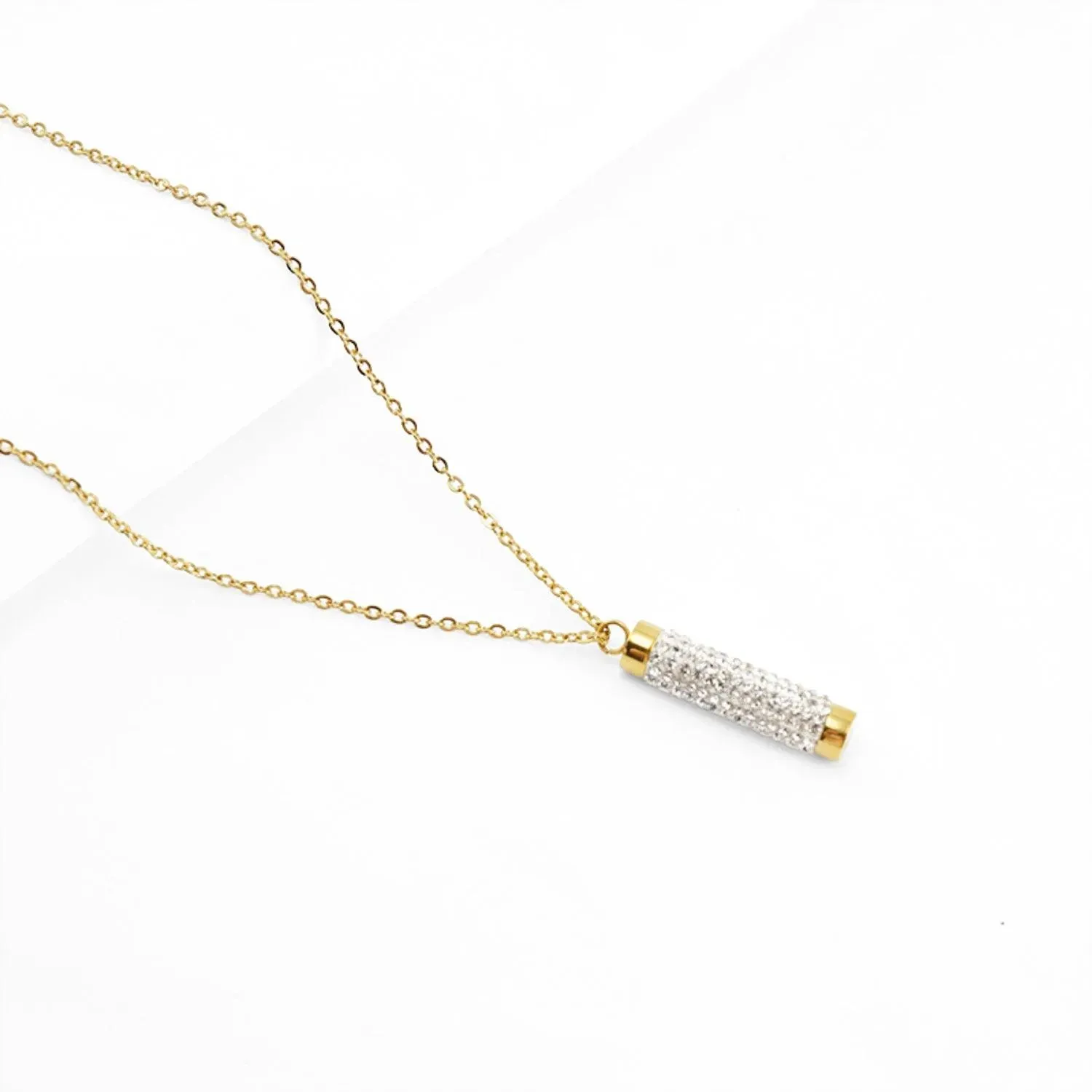 Trendy Gold  Crystal Cylinder Necklace – Statement Jewelry for Women