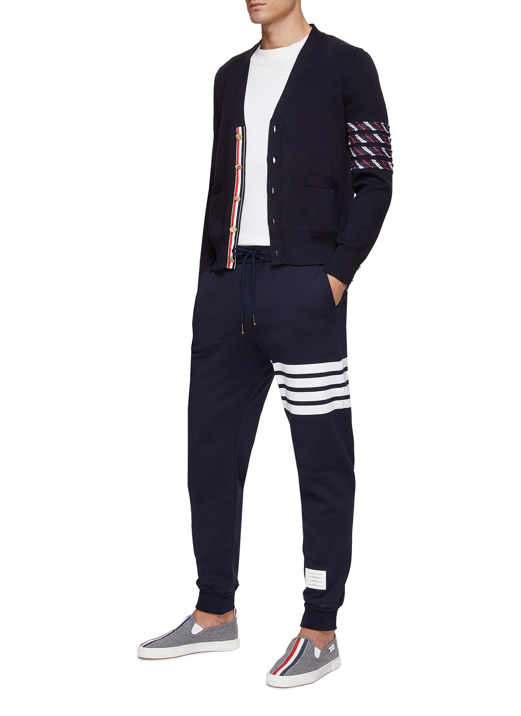 TRI COLOURED FOUR BAR STRIPE COTTON CARDIGAN