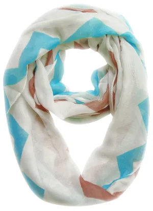 Turquoise/Brown Peach Couture Modern Radiant Multicolored Chevron Geometric Infinity Loop Scarf