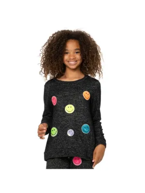 Tween Sweatshirts | Sequin Smiley Face Patches- Charcoal | Malibu Sugar