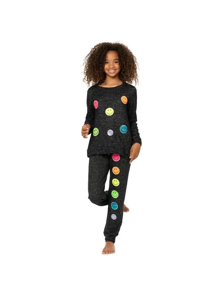 Tween Sweatshirts | Sequin Smiley Face Patches- Charcoal | Malibu Sugar