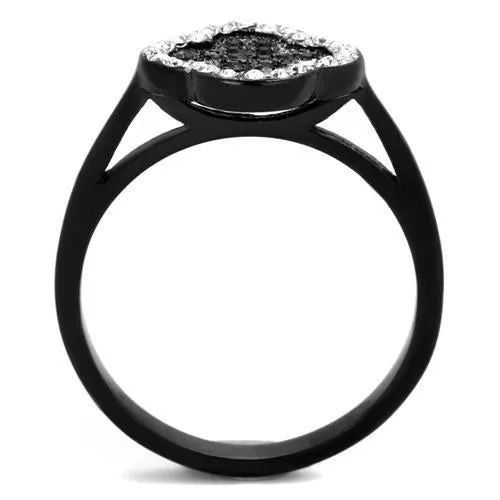 Two-Tone IP Black Stainless Steel Ring with Top Grade Crystal in Jet for Women Style TK1917