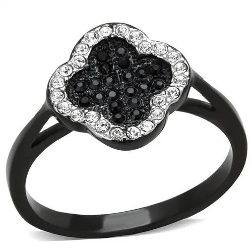 Two-Tone IP Black Stainless Steel Ring with Top Grade Crystal in Jet for Women Style TK1917