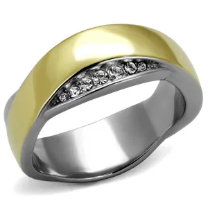 Two-Tone IP Gold (Ion Plating) Stainless Steel Ring with Top Grade Crystal in Clear for Women Style TK2264