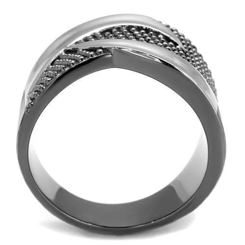 Two Tone IP Light Black (IP Gun) Stainless Steel Ring with No Stone for Women Style TK2700