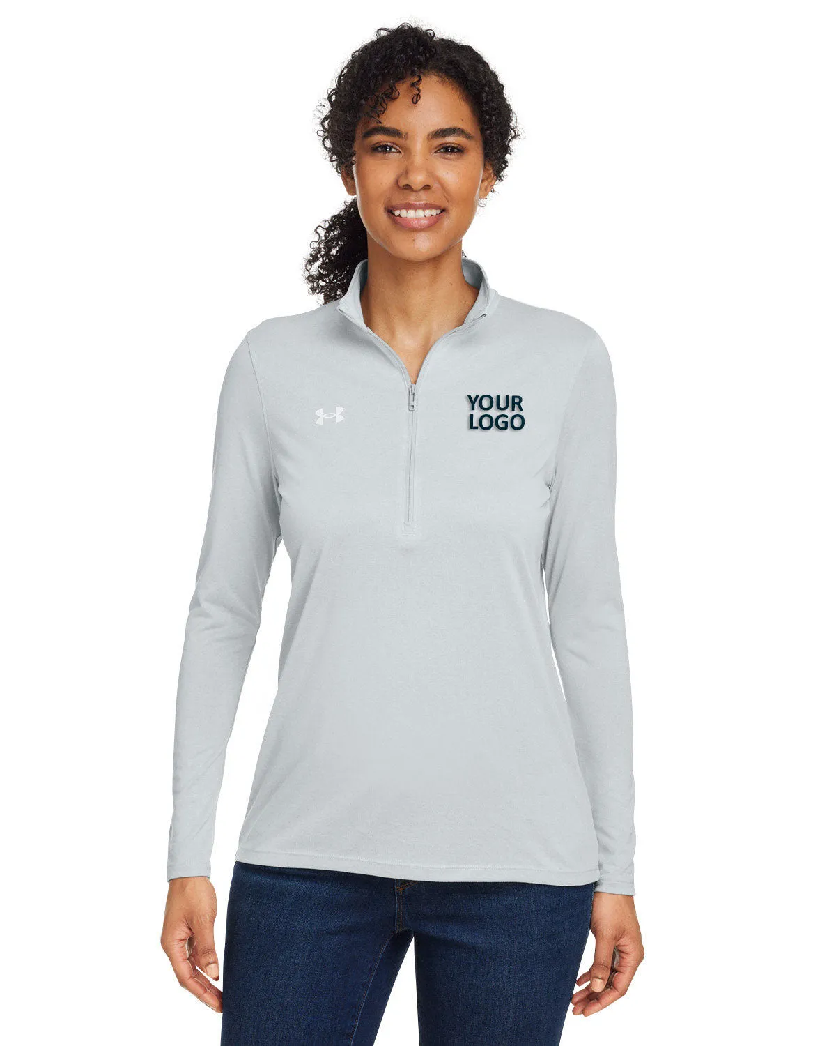 Under Armour Ladies Tech Customized Half-Zips, Medium Grey