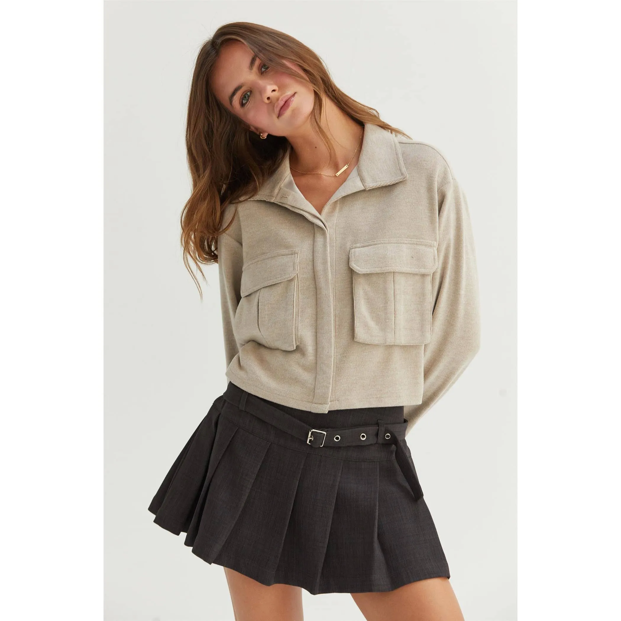 Utility Pocket Cropped Shirt Jacket