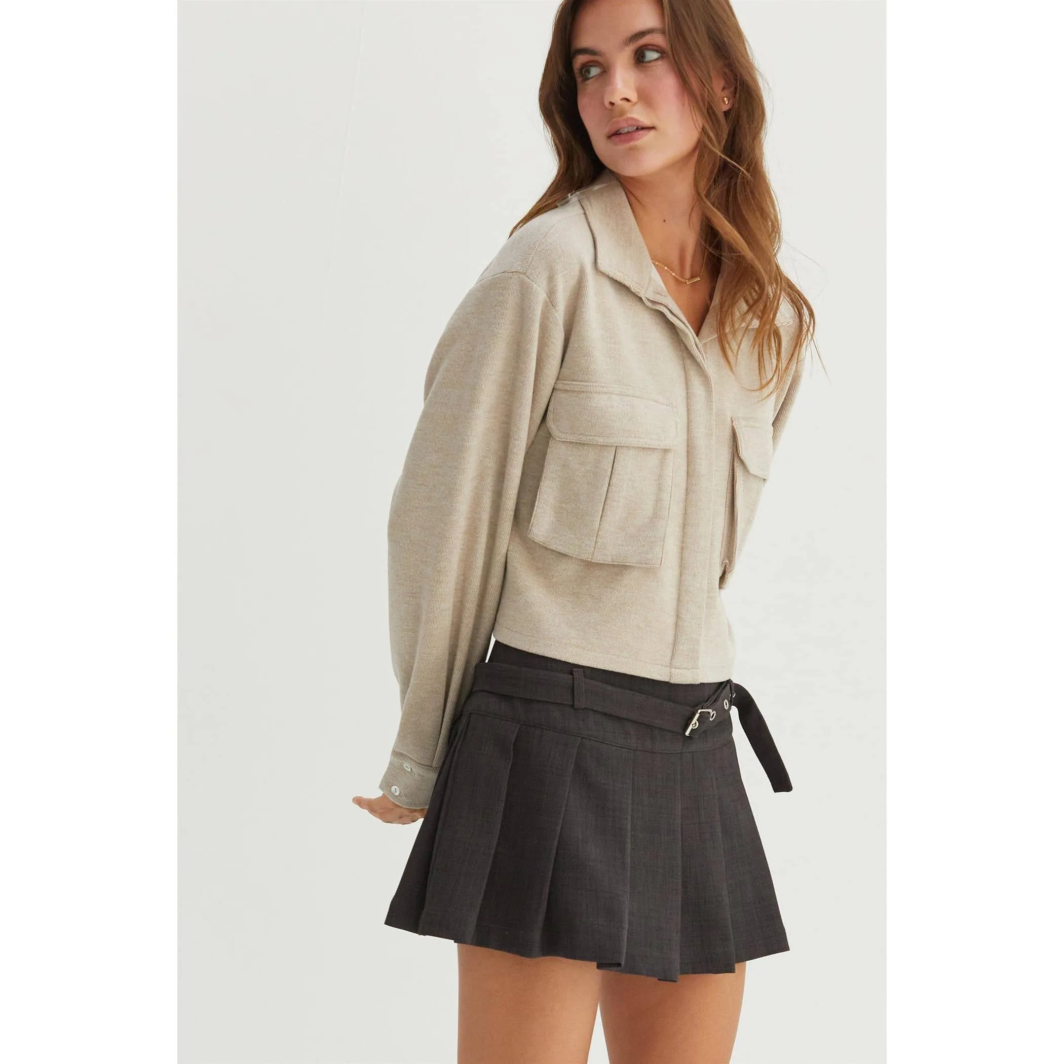 Utility Pocket Cropped Shirt Jacket