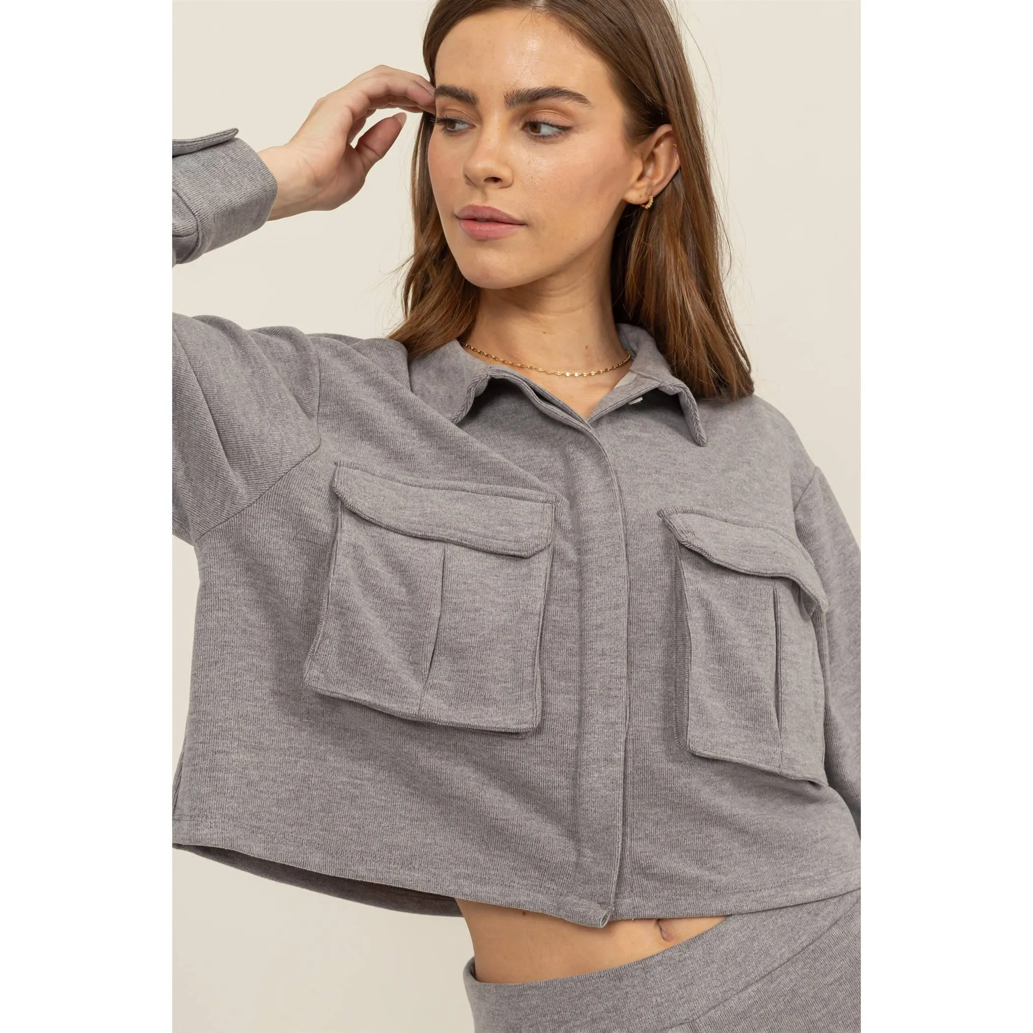 Utility Pocket Cropped Shirt Jacket