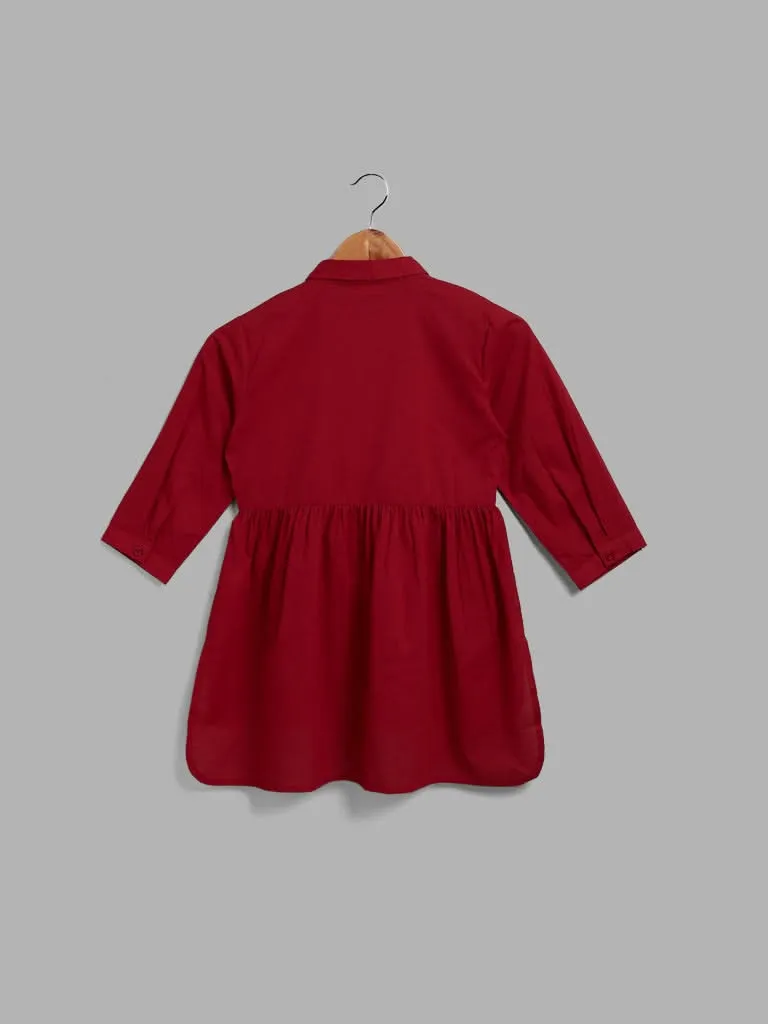 Utsa Kids Embroidered Maroon A-Line Top (8 -14yrs)