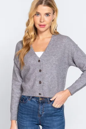 V-Neck Button Up Long Sleeve Knit Cardigan