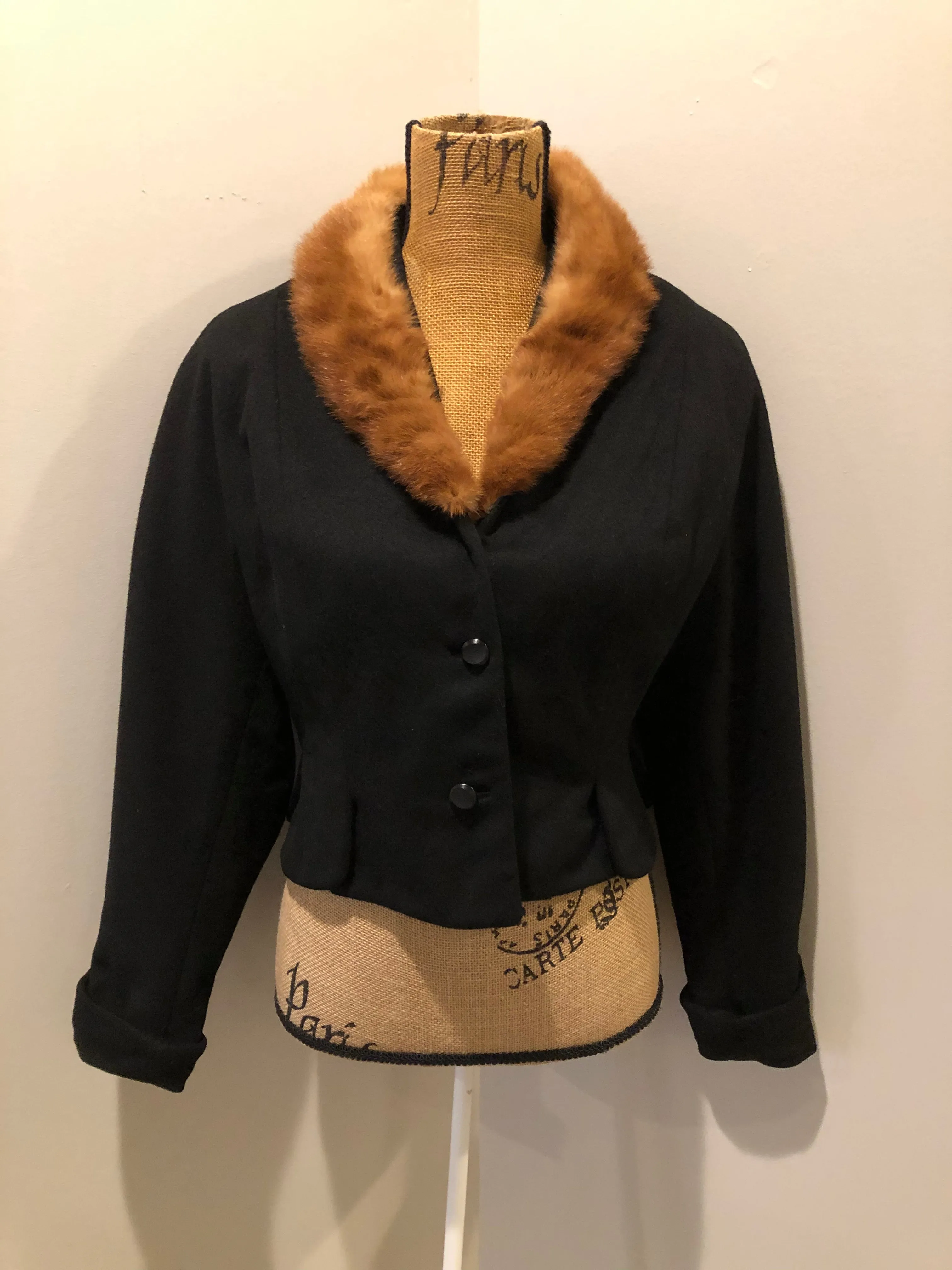 Vintage 60’s Cropped Wool Jacket with Fur Collar