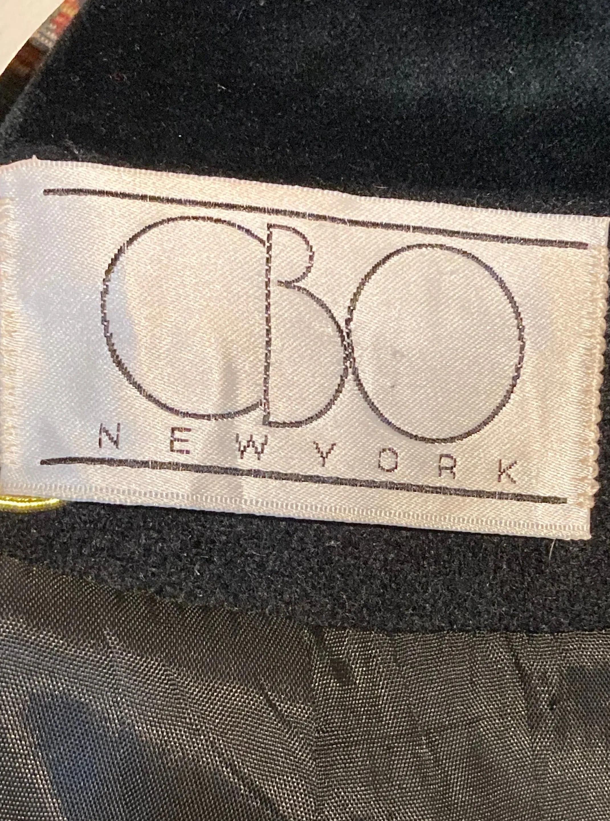 Vintage CBO New York Long Black Wool Blend Coat with Velvet Trim, Made in USA, Chest 60”