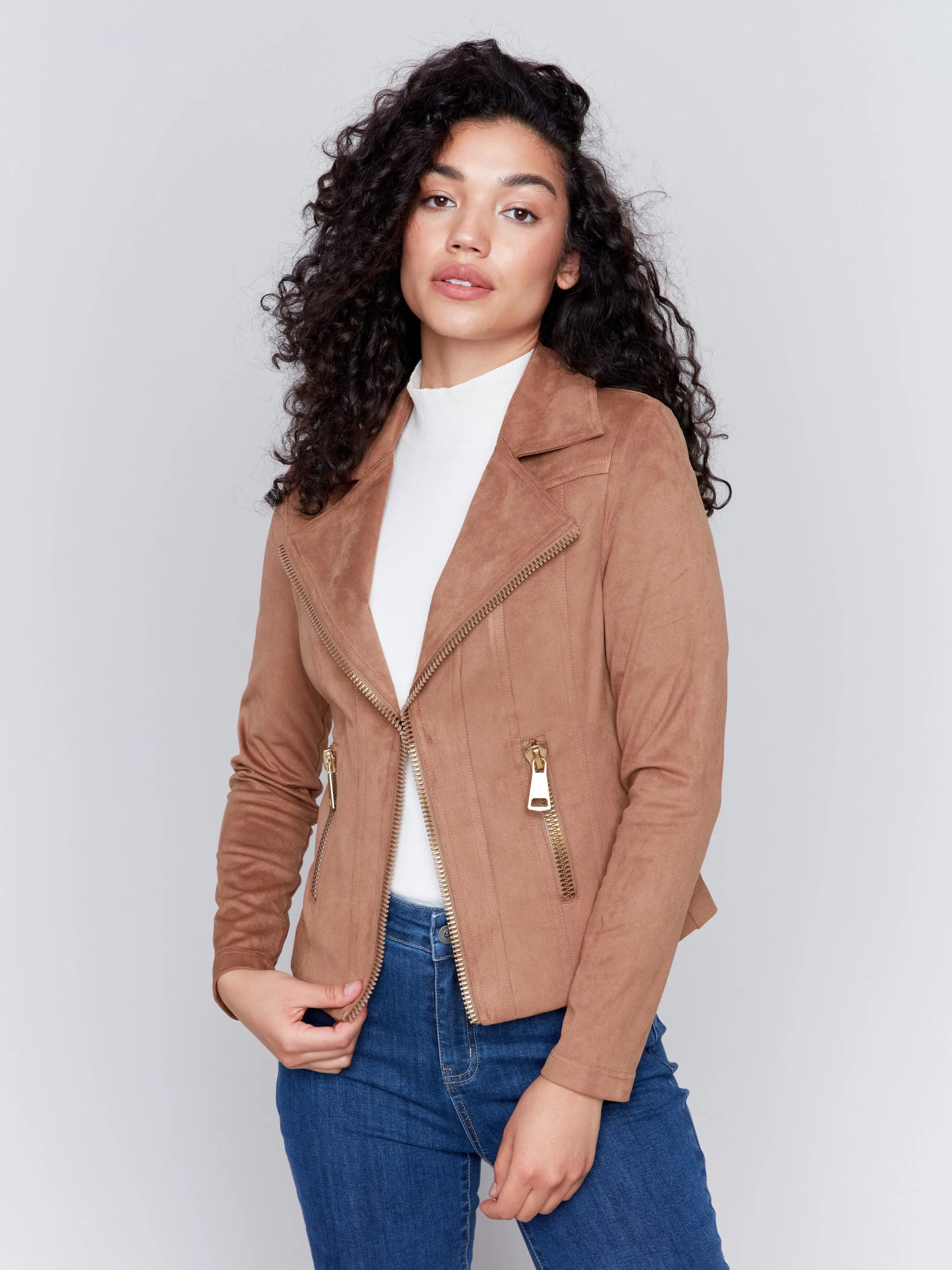 Vintage Faux Suede Perfecto Jacket - Truffle