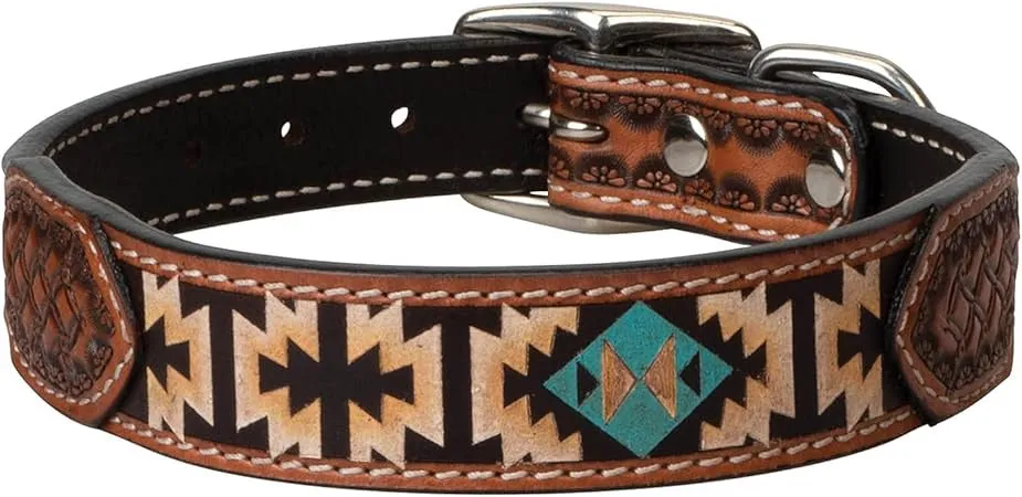 WEAVER PAINTED AZTEC LEATHER DOG COLLAR