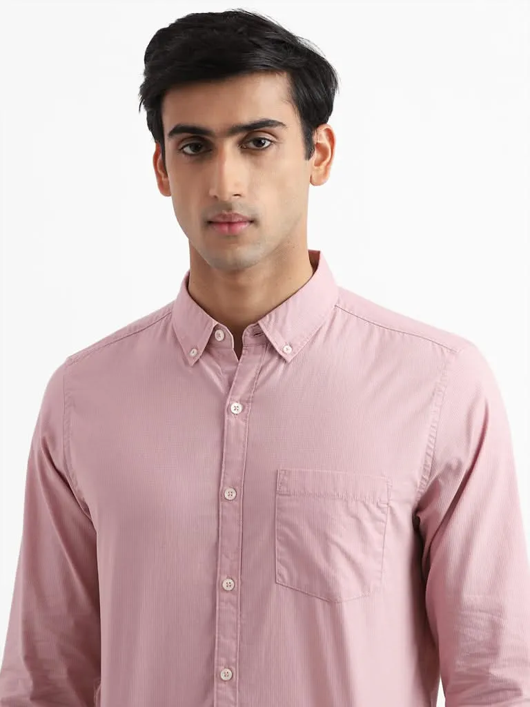 WES Casuals Dobby Dusty Pink Cotton Slim-Fit Shirt