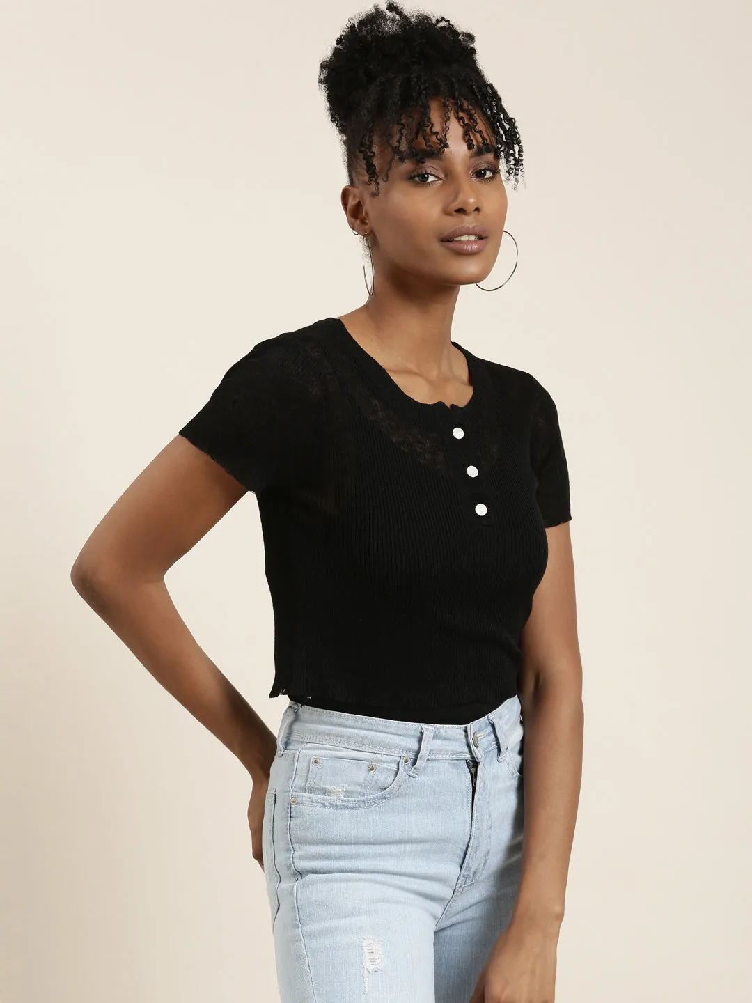 Women Black Solid Crop Top