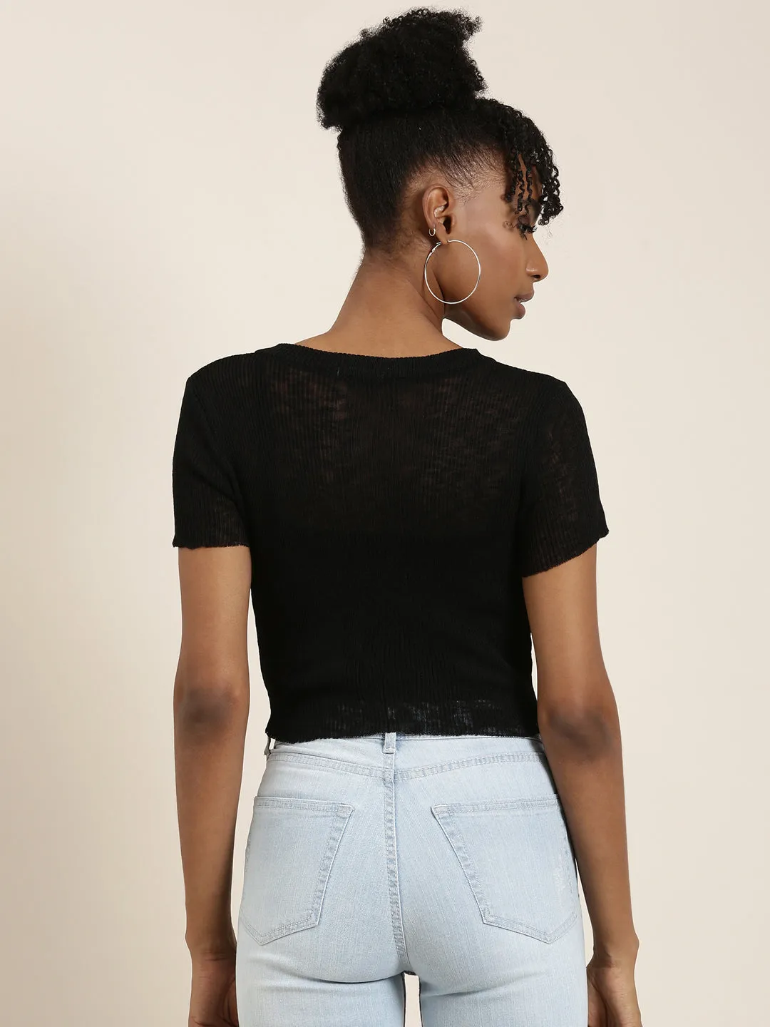 Women Black Solid Crop Top