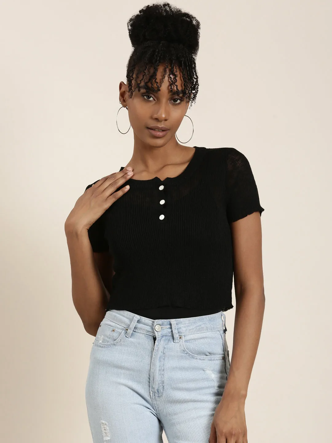 Women Black Solid Crop Top