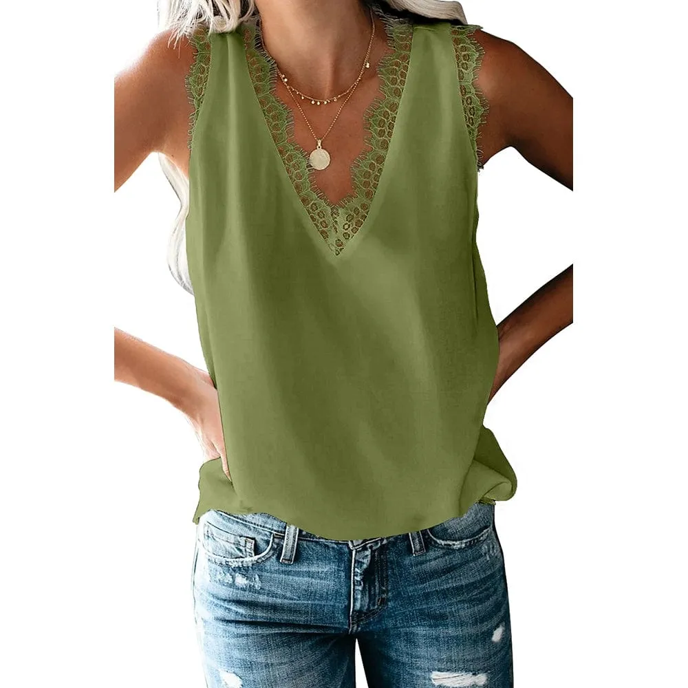 Women Fashion V Neck Eyelash Thin Pullover Sleeveless Blouse