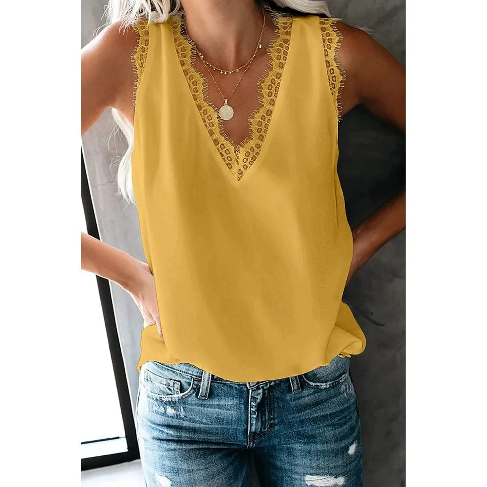 Women Fashion V Neck Eyelash Thin Pullover Sleeveless Blouse