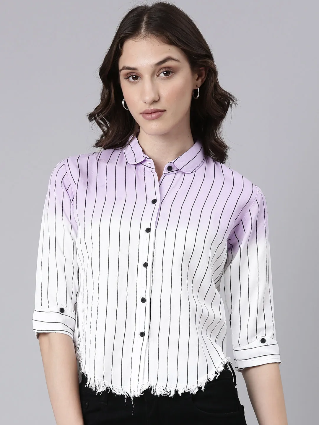 Women Lavender Striped Shirt