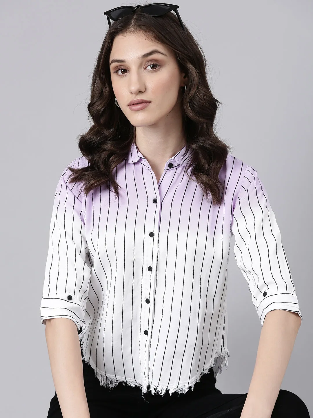 Women Lavender Striped Shirt