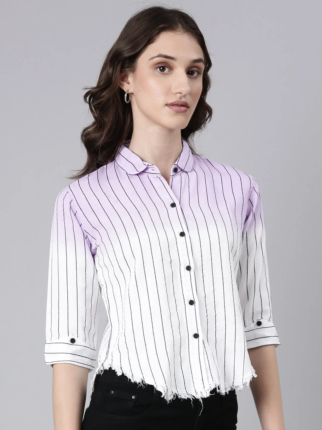 Women Lavender Striped Shirt