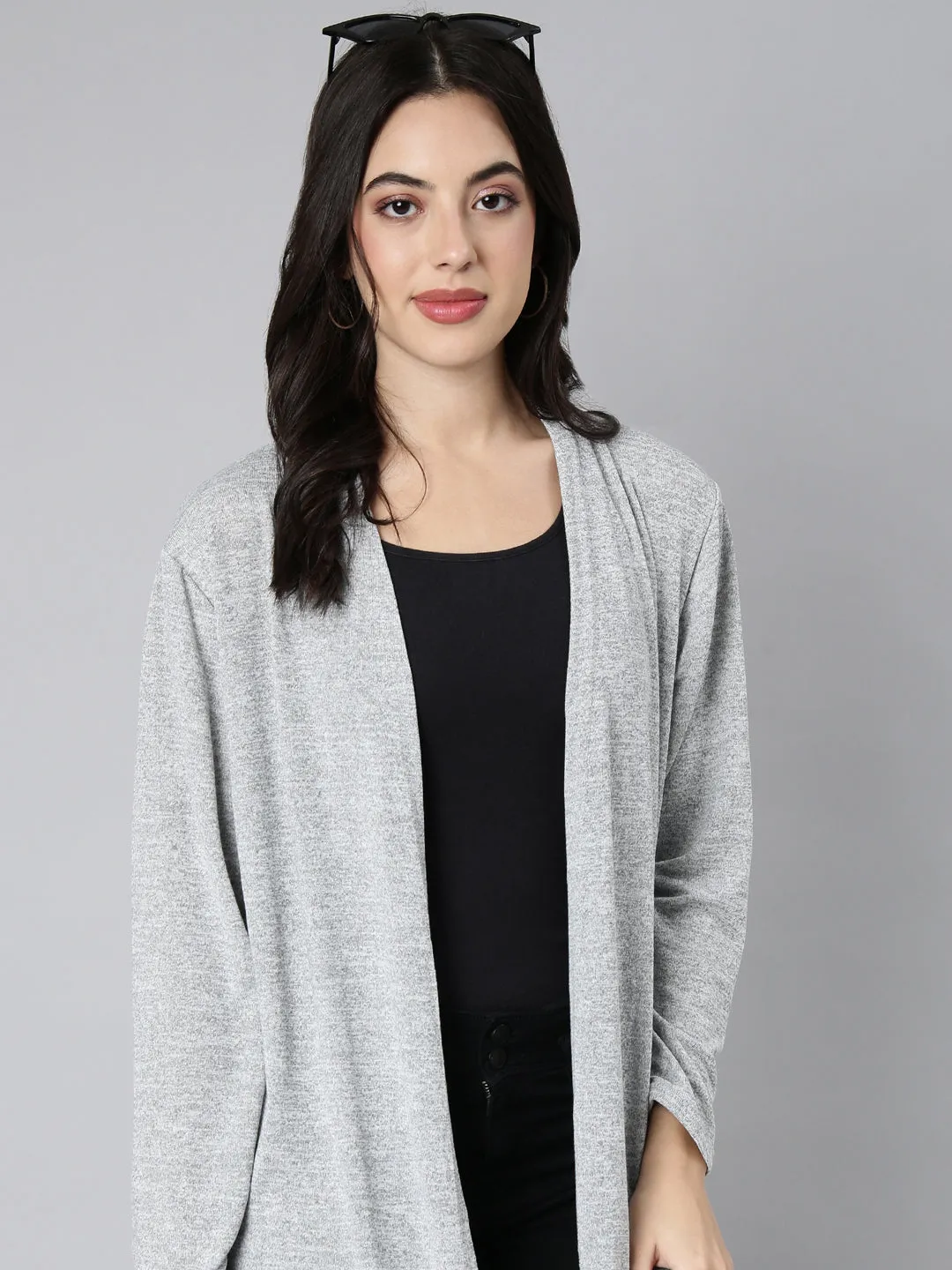 Women Solid Grey Shrug