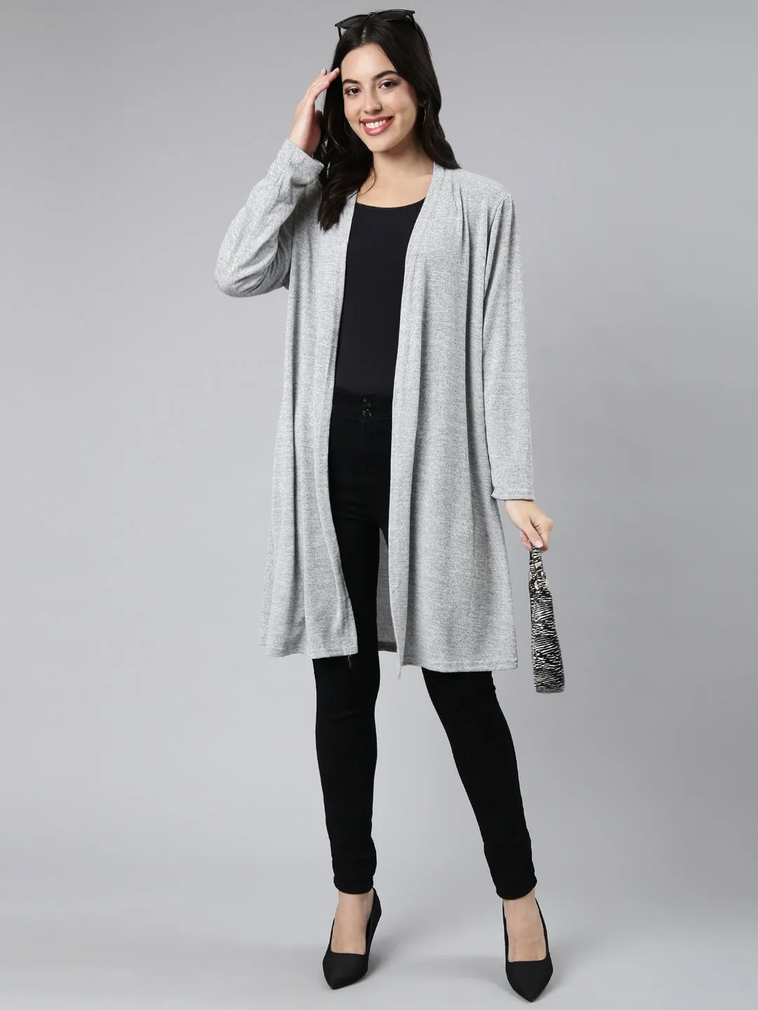 Women Solid Grey Shrug