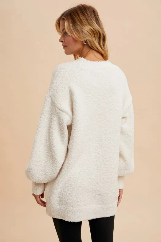 Women's Button Front Chenille Cardigan in Cream